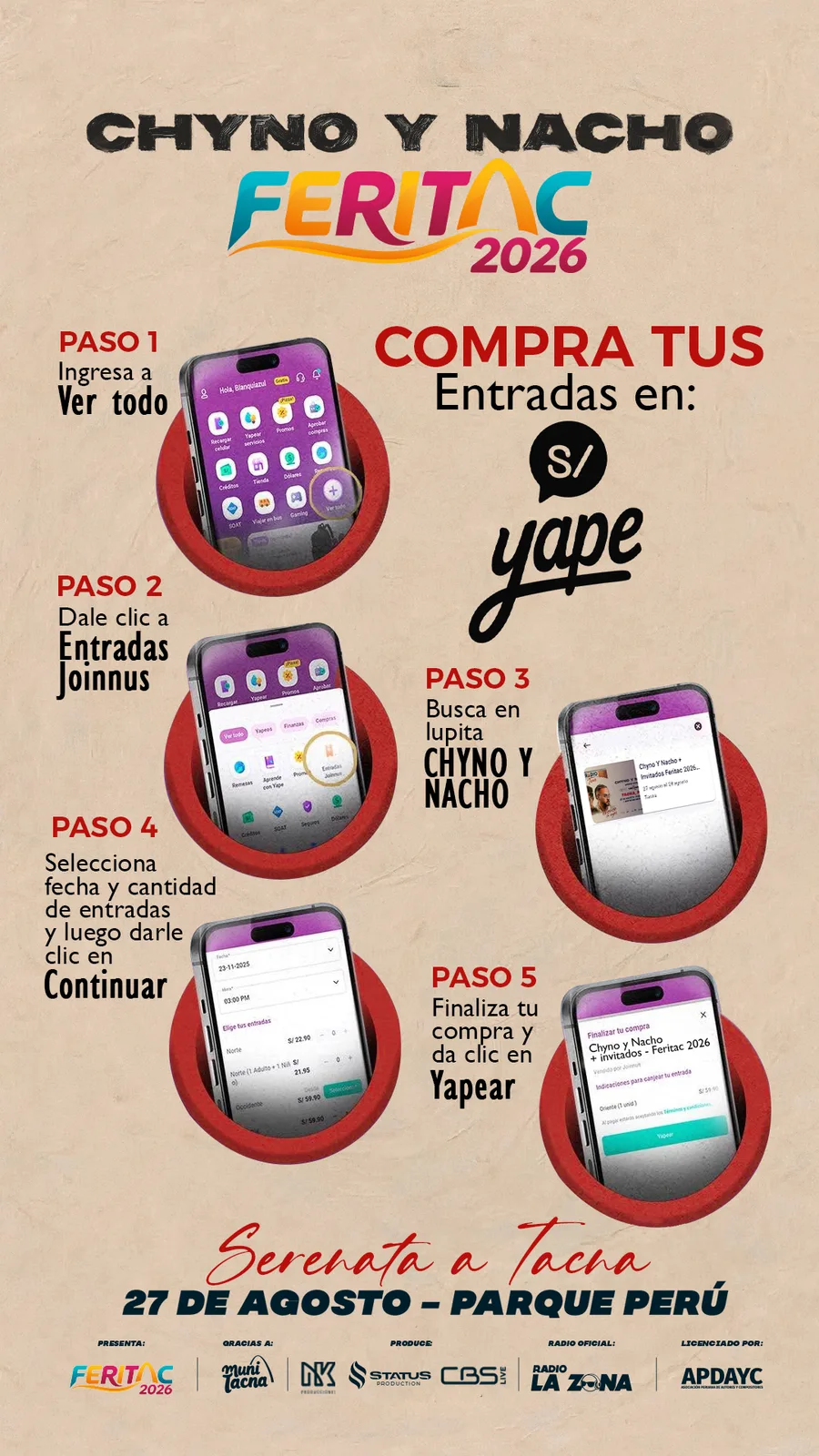 Guía en cinco pasos para comprar las entradas desde la app de Yape